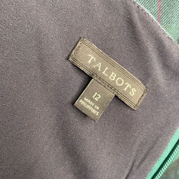 Talbots Womens Shift Dress 12 Blackwatch Plaid 3/4 Flounce Sleeve Wool Blend - Picture 6 of 7